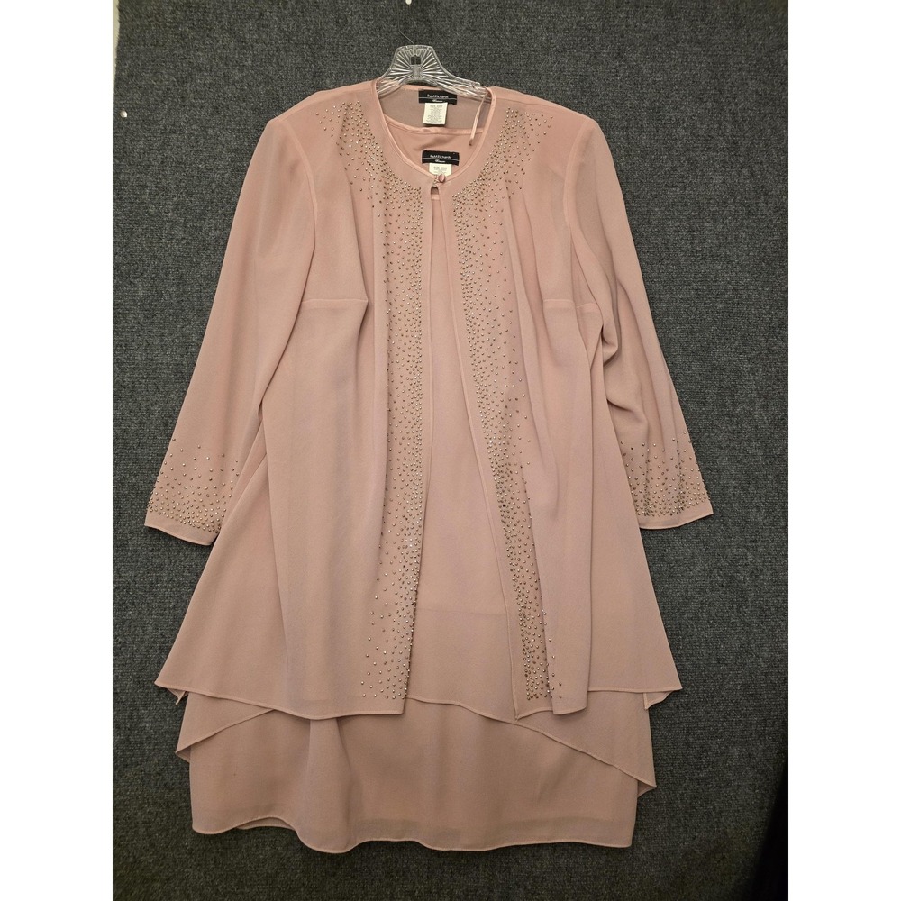 R&M Richards Dress Womens 20W Pink‎ Chiffon Jacket Rhinestone Hi Low Formal